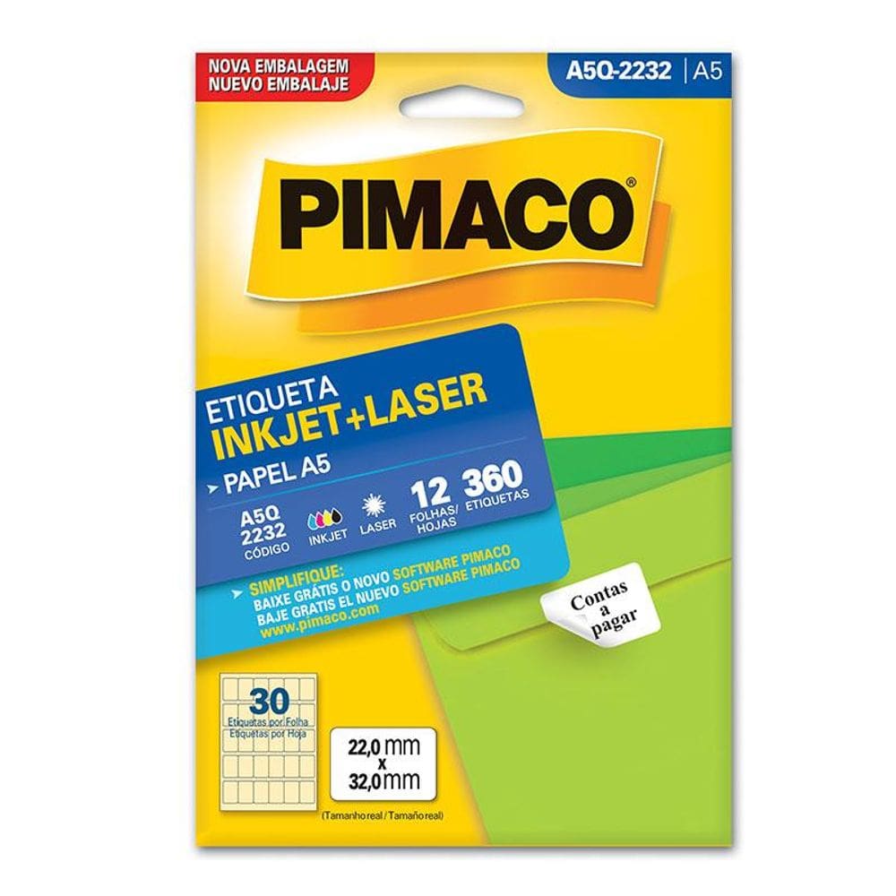 Etiqueta inkjet/laser A5Q2232 c/ 12 fls Pimaco