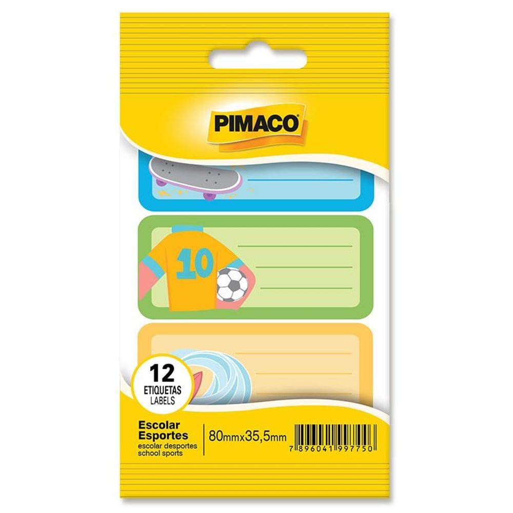 Etiqueta escolar esportes c/ 12 unidades Pimaco