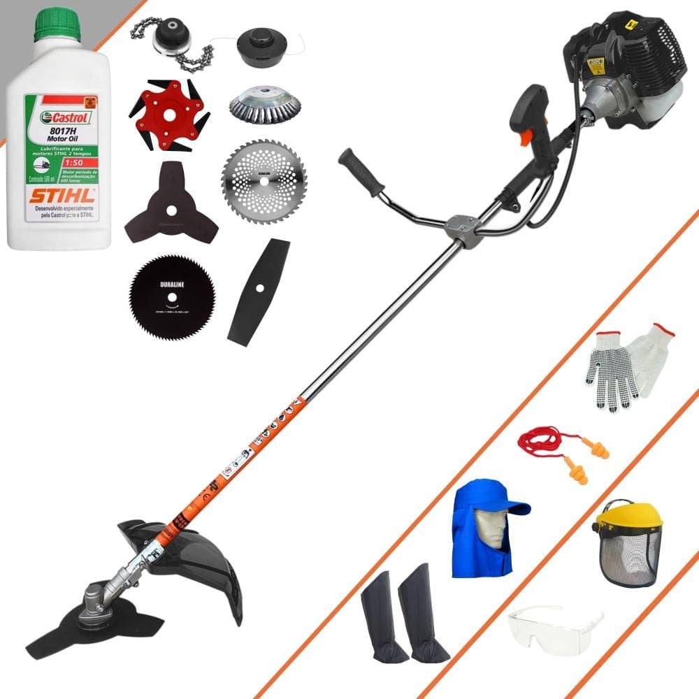 Roçadeira  Terra GRH430 À Gasolina 43cc 1,7HP Alta Rotação Com Carretel de Nylon + Kit 7 Opções de Cortes + EPI + ÓLEO STIHL 2 Tempos