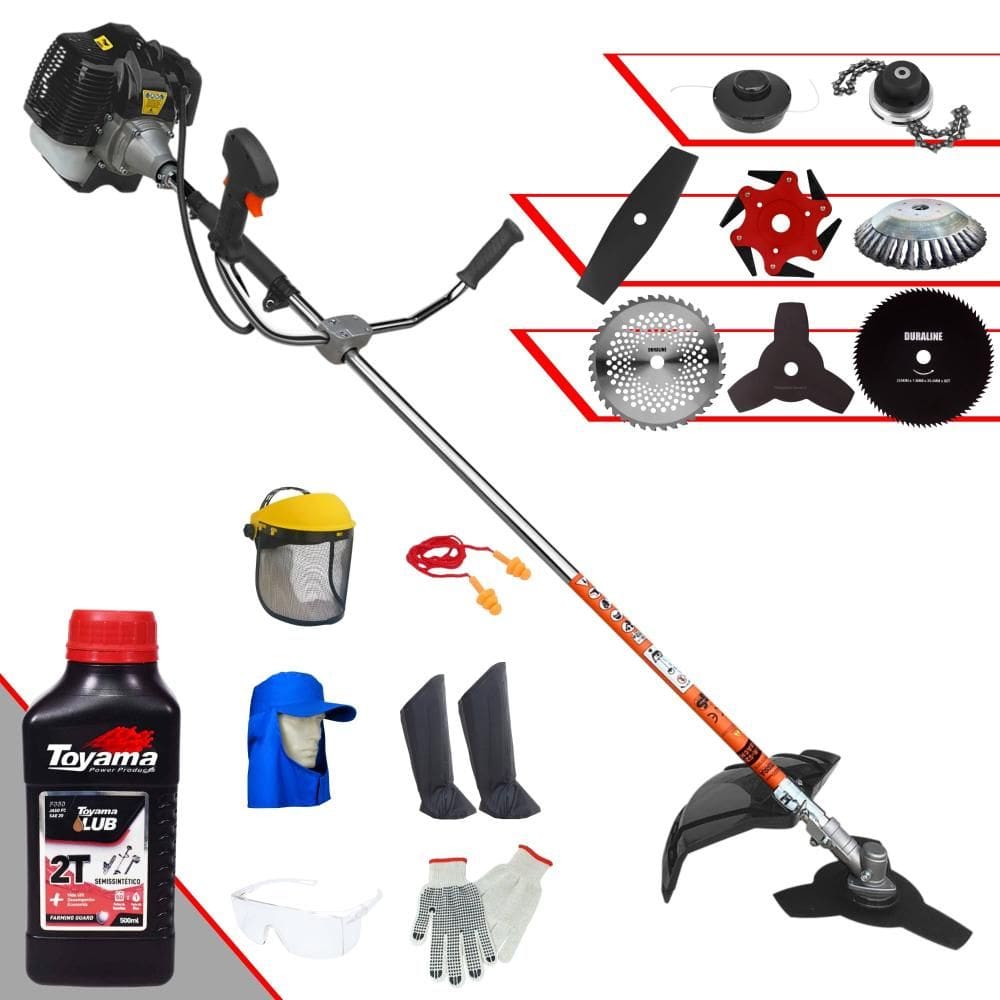 Roçadeira Robusta Terra GRH430 À Gasolina 43cc 1,7HP de Potência Alta Rotação Com Carretel de Nylon + Kit 7 Opções de Cortes + EPI + ÓLEO TOYAMA 2T