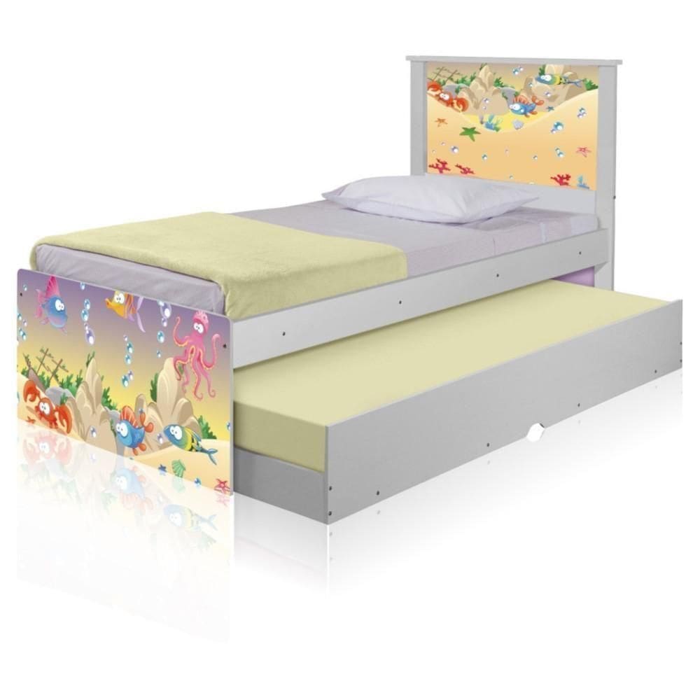 Bicama Juvenil Adesivada Fundo Do Mar Feliz Com Colchões