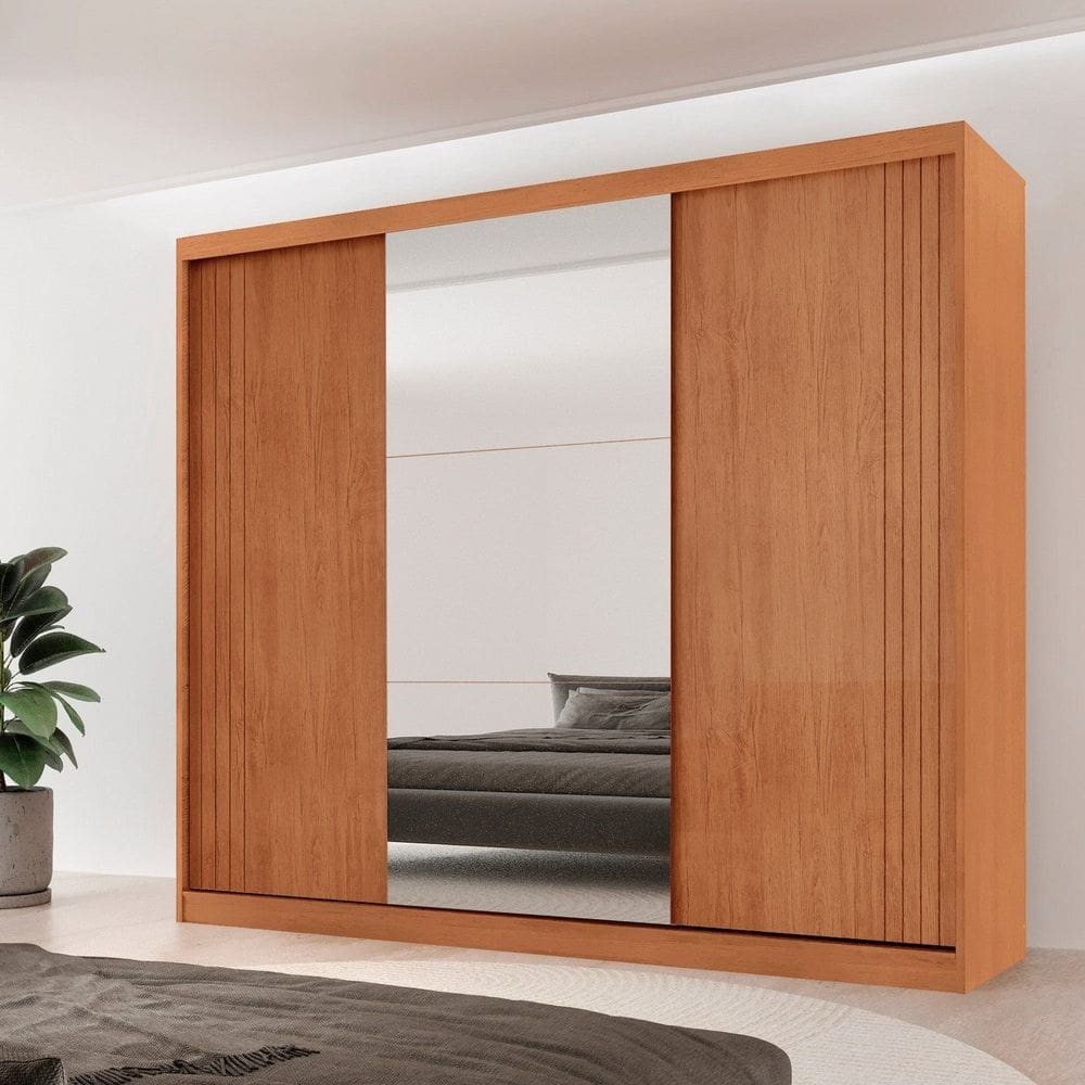 Guarda-roupa Casal 100% Mdf 3 Portas de Correr com Espelho Chile Naturalle