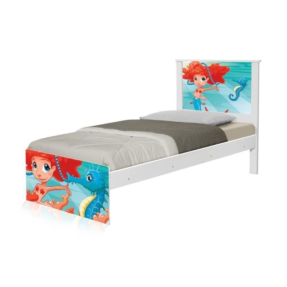 Cama Solteiro Adesivada Sereia Ruiva Com Colchão