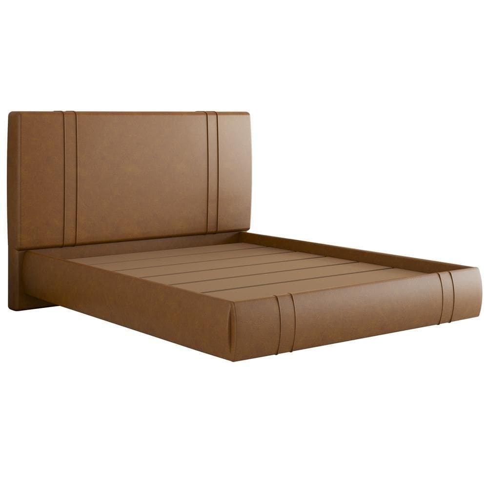 Cama Queen Flutuante Com Cabeceira 160cm Astra S04 Couríssimo Caramelo - Lyam Decor
