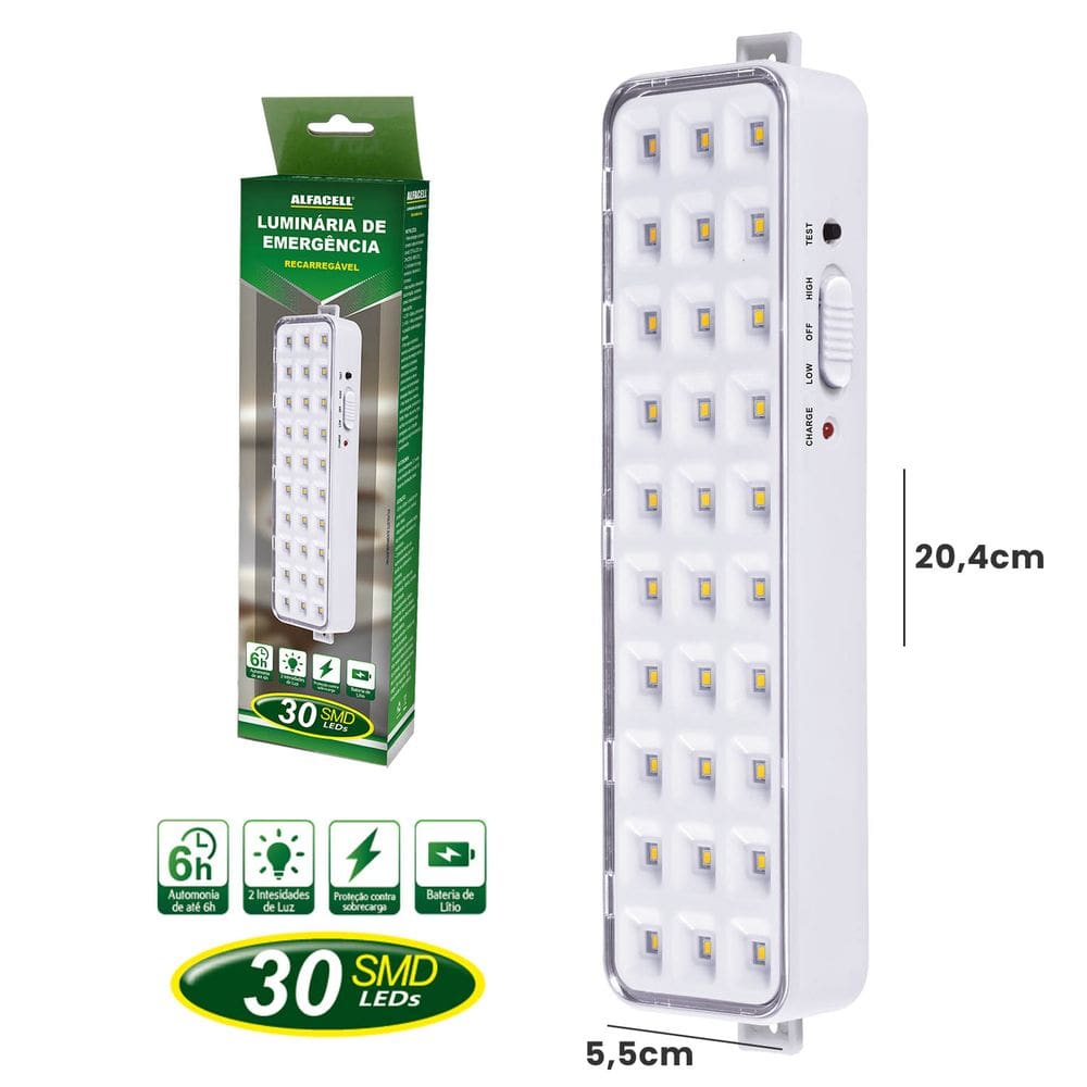 4 Luminária De Emergência Alfacell Recarregável 30 Leds Branco