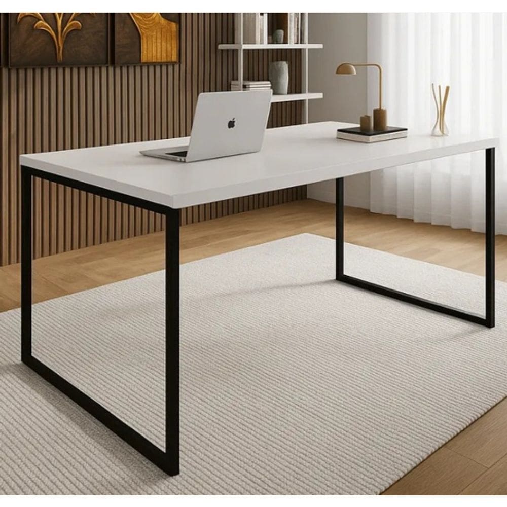 Mesa Industrial Branca 1,20m x 0,80m Estrutura de Metal Tampo MDF