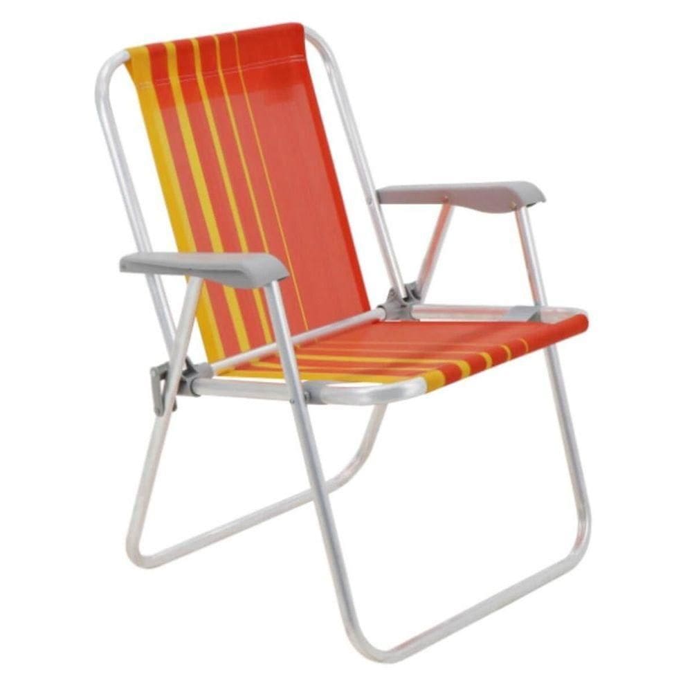 Cadeira De Praia Tramontina Samoa Alta Em Alumínio Com Assento Laranja E Amarelo