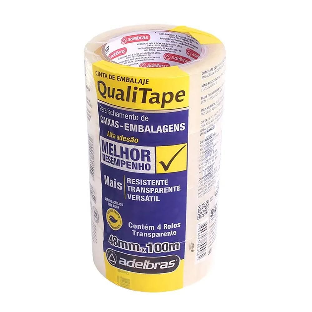 Fita p/embalagem transp 48mmX100m c/4 uni Qualitape Adelbras