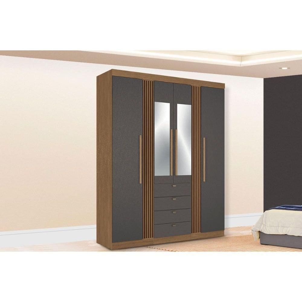 Guarda Roupa Casal 4 Portas (2 C/ Espelho) E 4 Gavetas Aurora 4.4 Jatobá/grafite - Santos Andirá