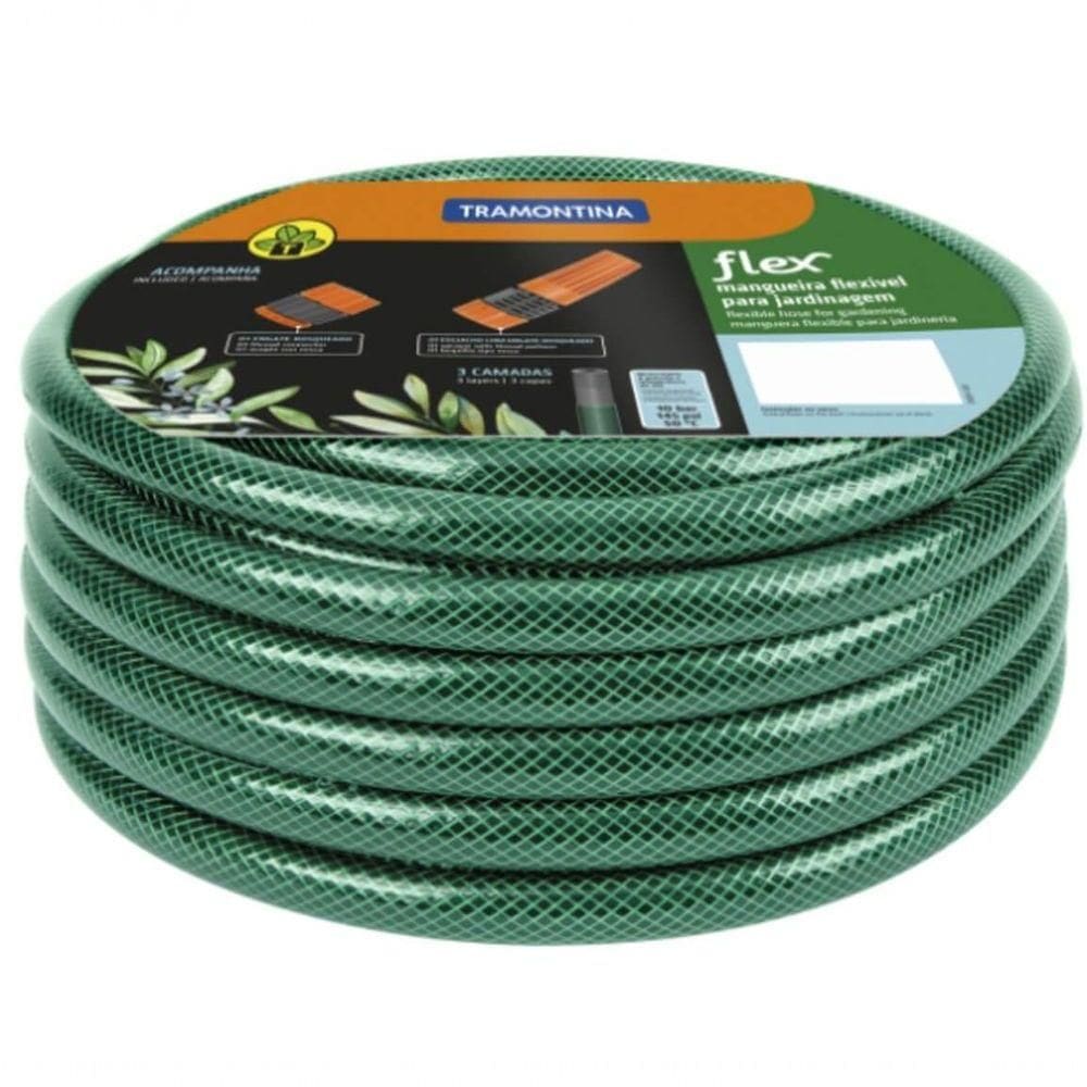 Mangueira Flex Tramontina Em Pvc Verde 3 Camadas 15m Com Engate Rosqueado E Esguicho