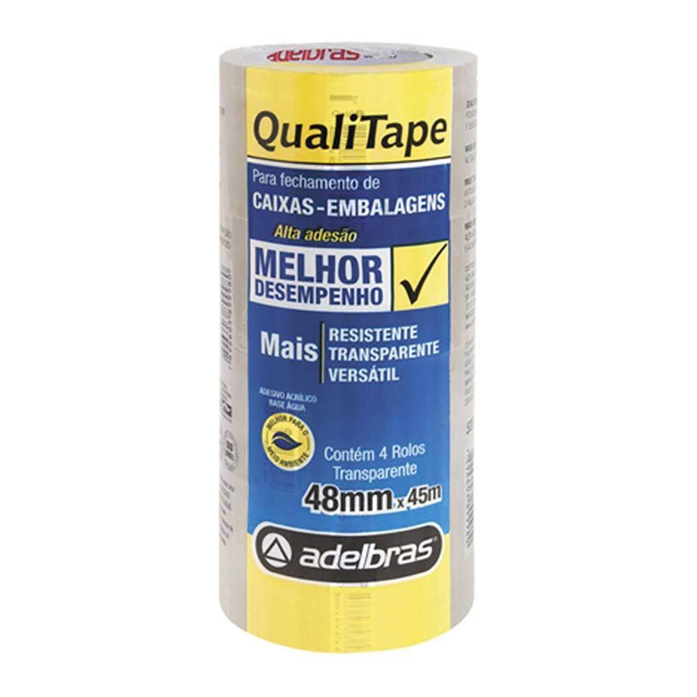 Fita p/embalagem transp 48mmX45m c/4 unid Qualitape Adelbras