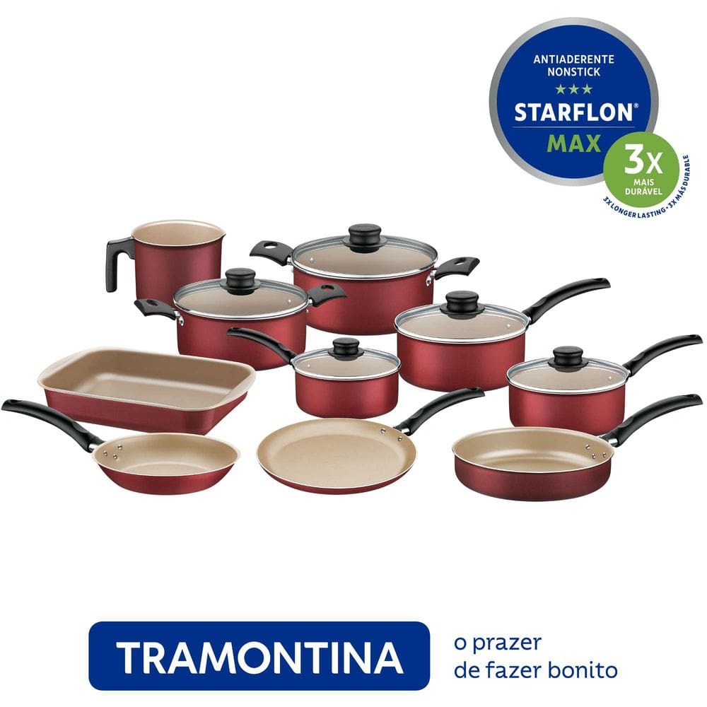 Jogo de 10 Panelas em Alumínio com Revestimento em Antiaderente Starflon Max Turim Vermelho - Tramontina