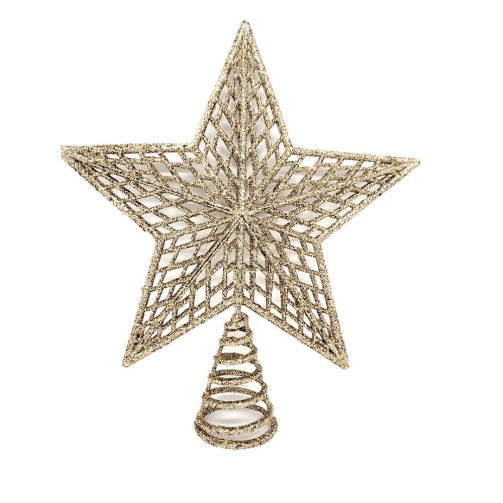 Ponteira Estrela Vazada Glitter Champanhe Luxo Base Espiral 20cm - Master Christmas