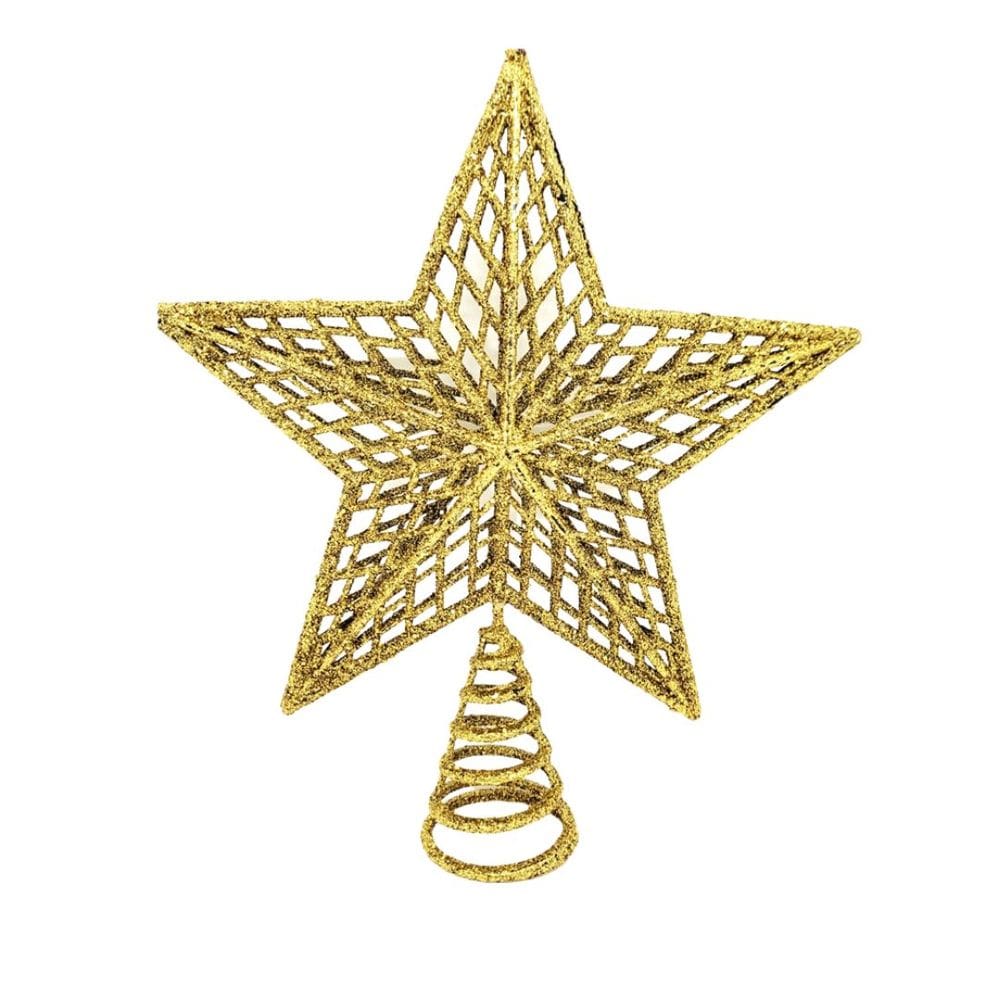 Ponteira Estrela Vazada Glitter Dourado Luxo Base Espiral 20cm - Master Christmas