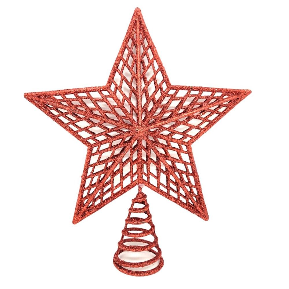 Ponteira Estrela Vazada Glitter Vermelho Luxo Base Espiral 20cm - Master Christmas