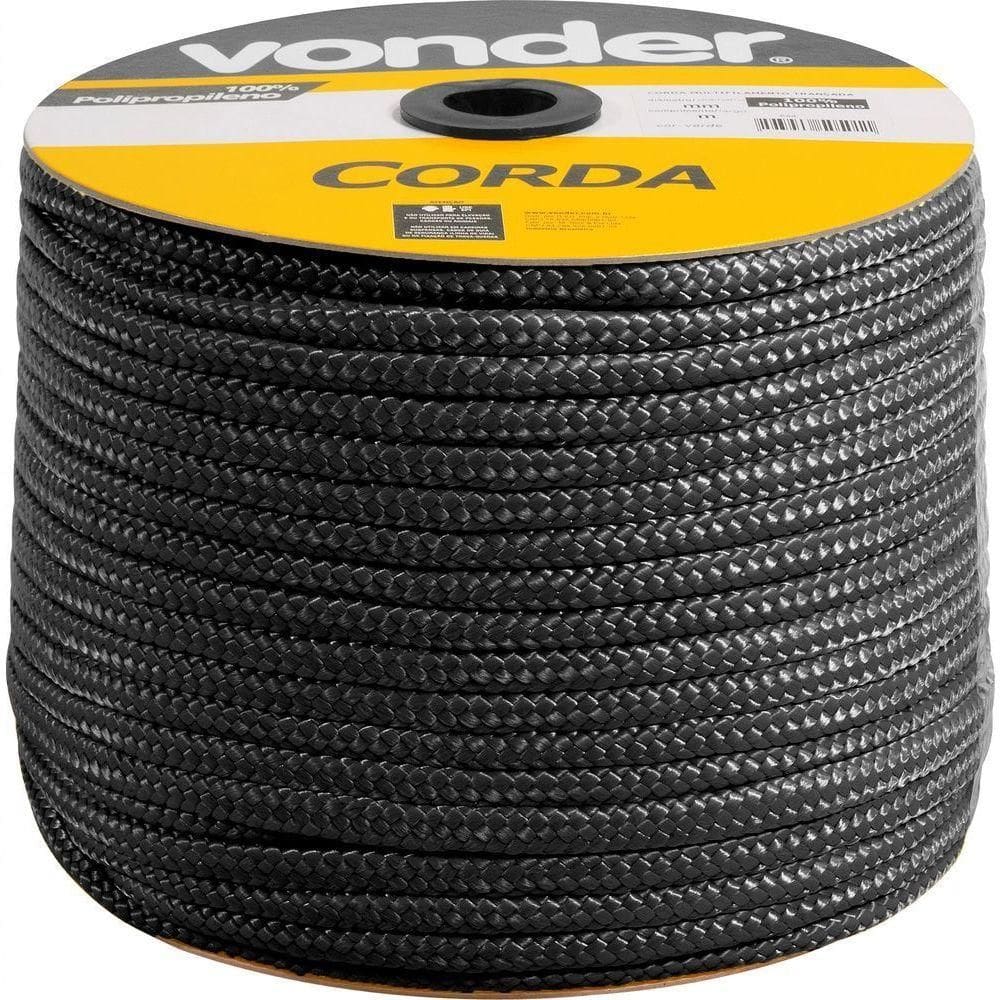 Corda Multifilamento Trançada 12mm 140m Preta Vonder