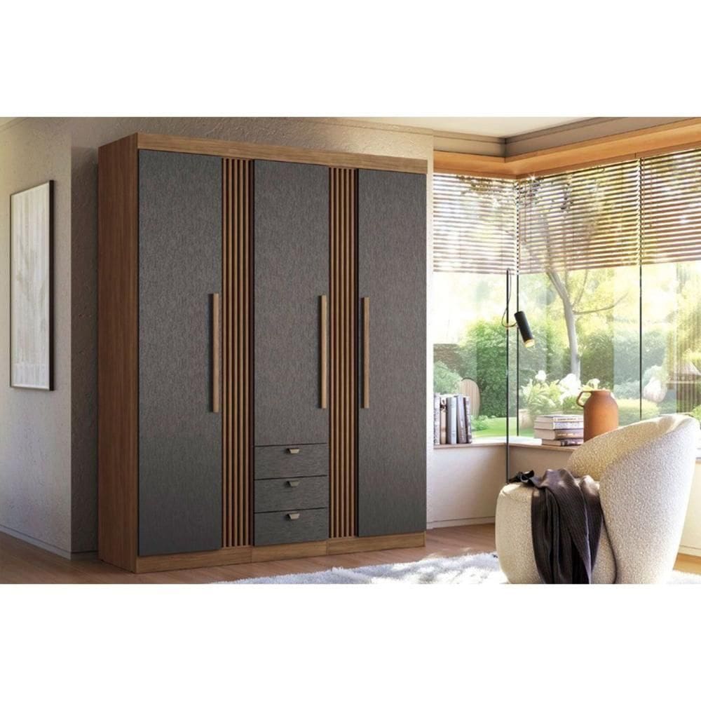 Guarda Roupa Casal 4 Portas E 4 Gavetas Aurora 4.4 Jatobá/grafite - Santos Andirá