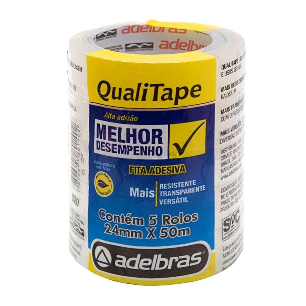 Fita adesiva Qualitape 24mmx50m com 5 rolos - Adelbras