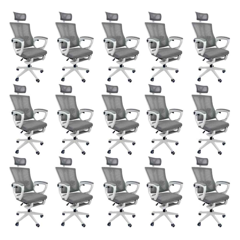 Kit 15 Cadeiras de Escritório Presidente Executiva Oficial Paris Cinza