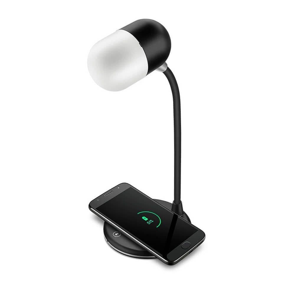 Luminária De Mesa Led Lumi Play Carregamento Por Indução Caixa De Som Bluetooth Preta