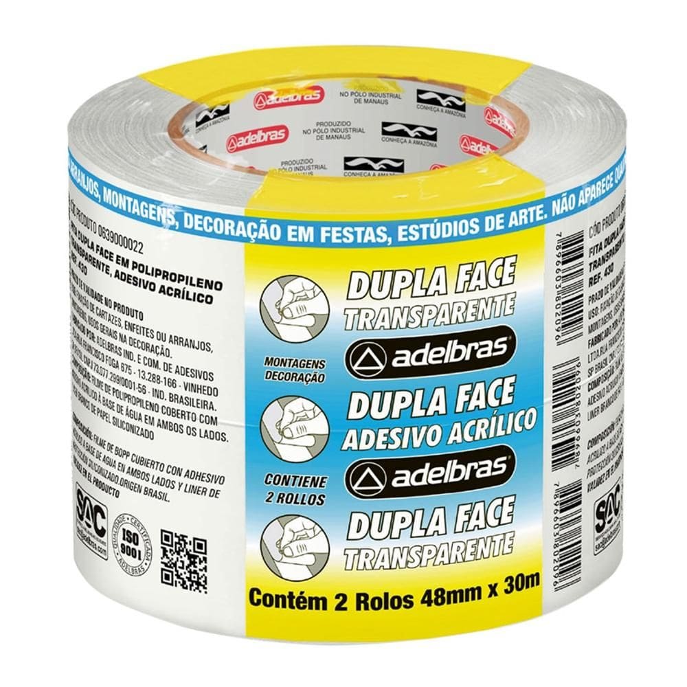 Fita dupla face PP 48mmx30m adesivo acrílico c/2 - Adelbras