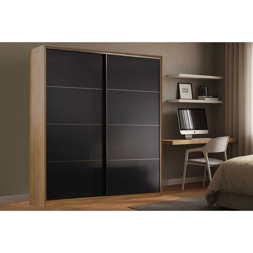 Guarda Roupa Casal 2 Portas De Correr E 3 Gavetas Belga Nogueira Touch/preto Prime - Demóbile