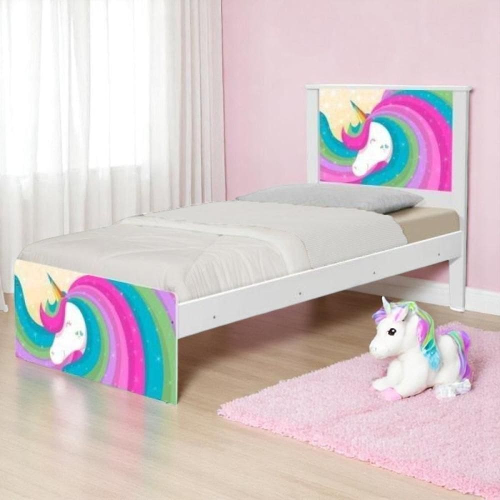 Cama Juvenil Com Cabeceira Barcelona Unicórnio Arco íris