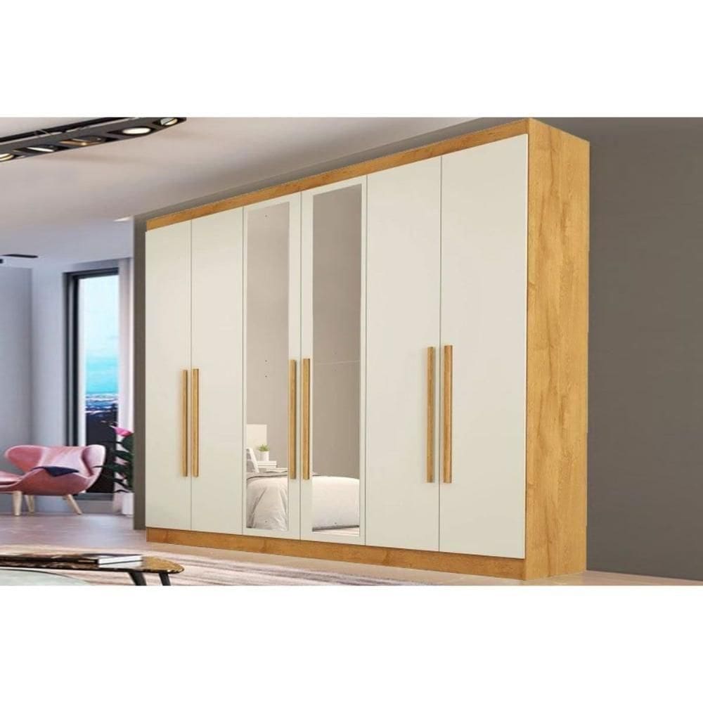 Guarda Roupa Casal 6 Portas (2 C/ Espelho) E 4 Gavetas Oslo Peroba/off White - Europa