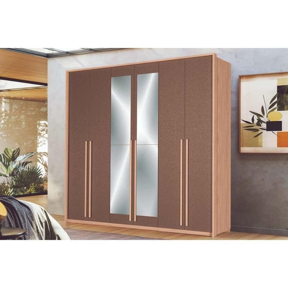 Guarda Roupa Casal 6 Portas (2 C/ Espelho) E 4 Gavetas Genova Wood/terracota - Santos Andirá