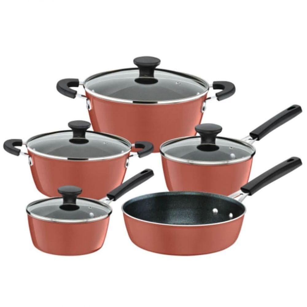 Jogo De Panelas Tramontina Glenz Com Revestimento Interno Em Starflon Crystals E Externo Esmaltado Cobre Rose 05 Peças