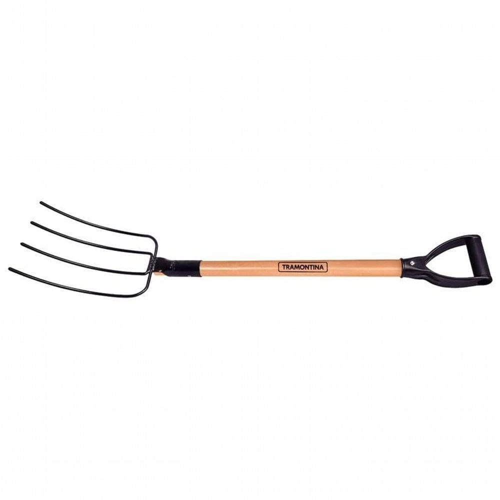 Forcado Reto De Arame Tramontina 4 Dentes Com Cabo De Madeira 71cm