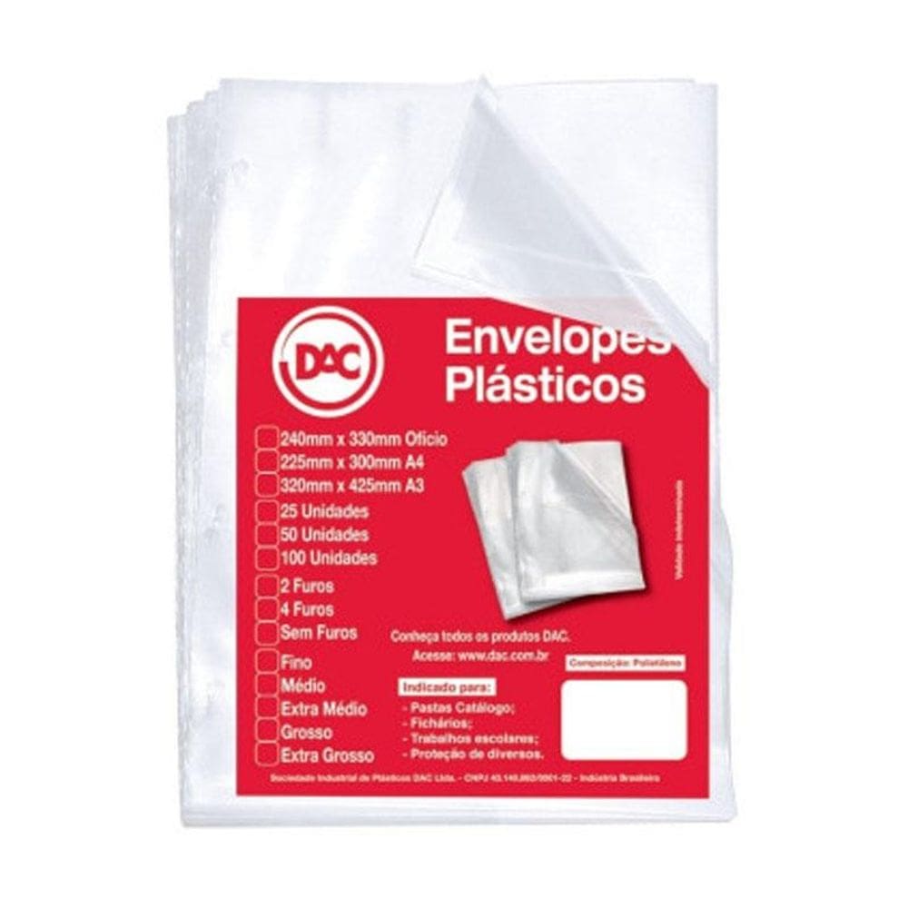 Envelope plástico A3 0.12 4 furos 5324 Pct 50 unid Dac