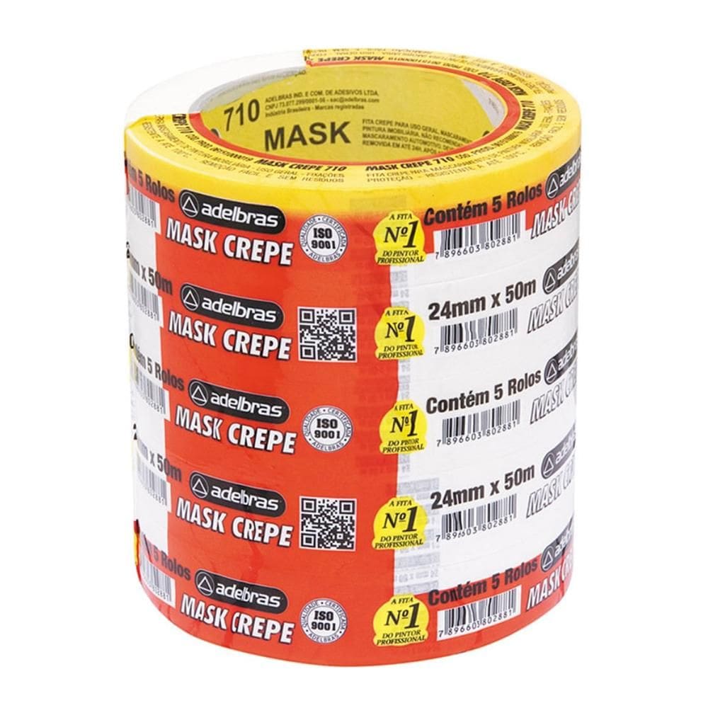 Fita crepe 24mmx50m Mask 710 com 5 rolos - Adelbras