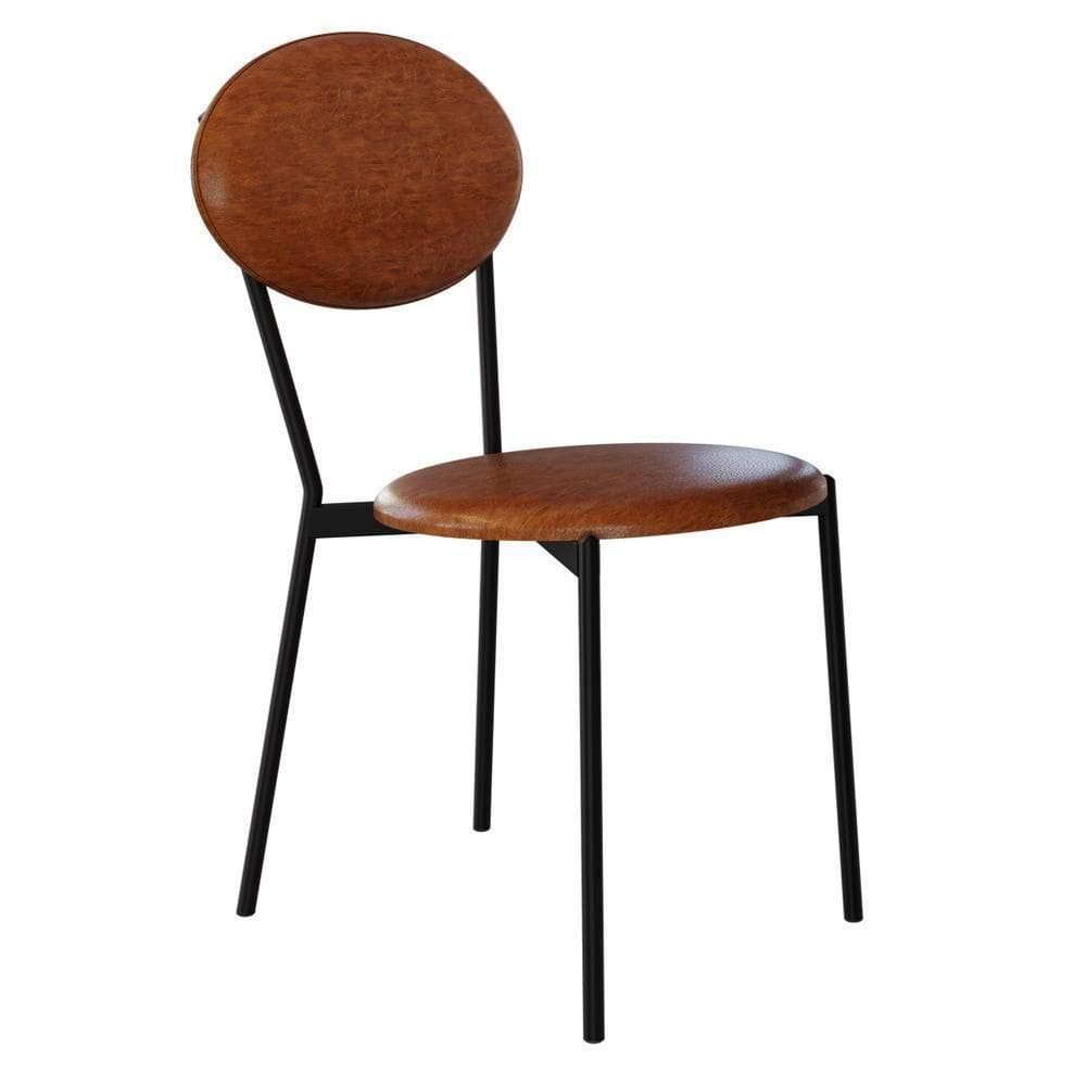 Cadeira Estofada Para Sala De Jantar Azuri Preto C01 Courino Caramelo - Lyam Decor