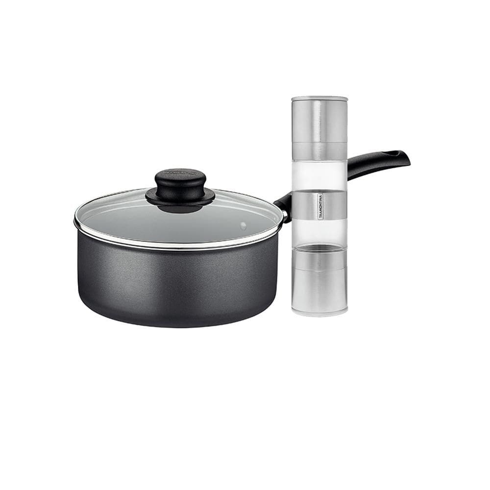 Panela Turim Alumínio Antiaderente 18cm 1,4l Ptc + Moedor de Sal e Pimenta Duplo - Tramontina