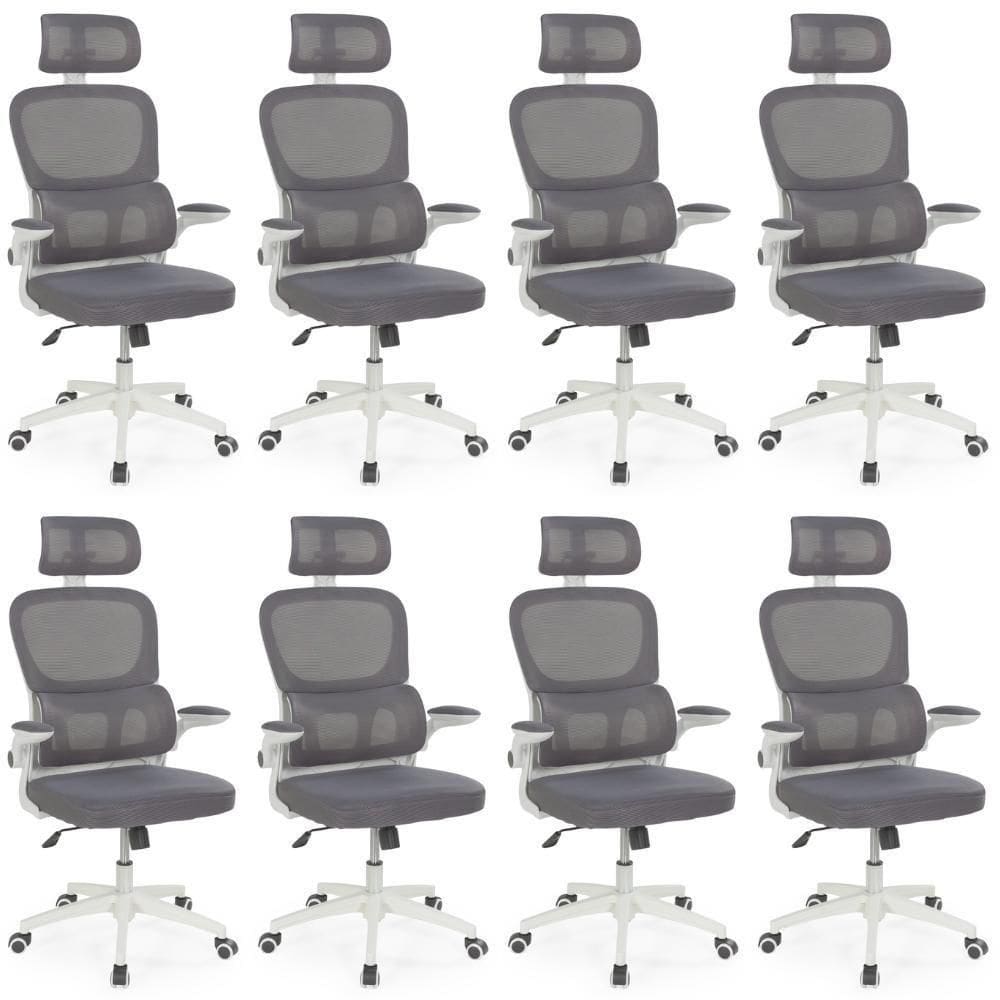 Kit 8 Cadeiras De Escritório Executiva Viena Com Regulagem De Altura - Cinza