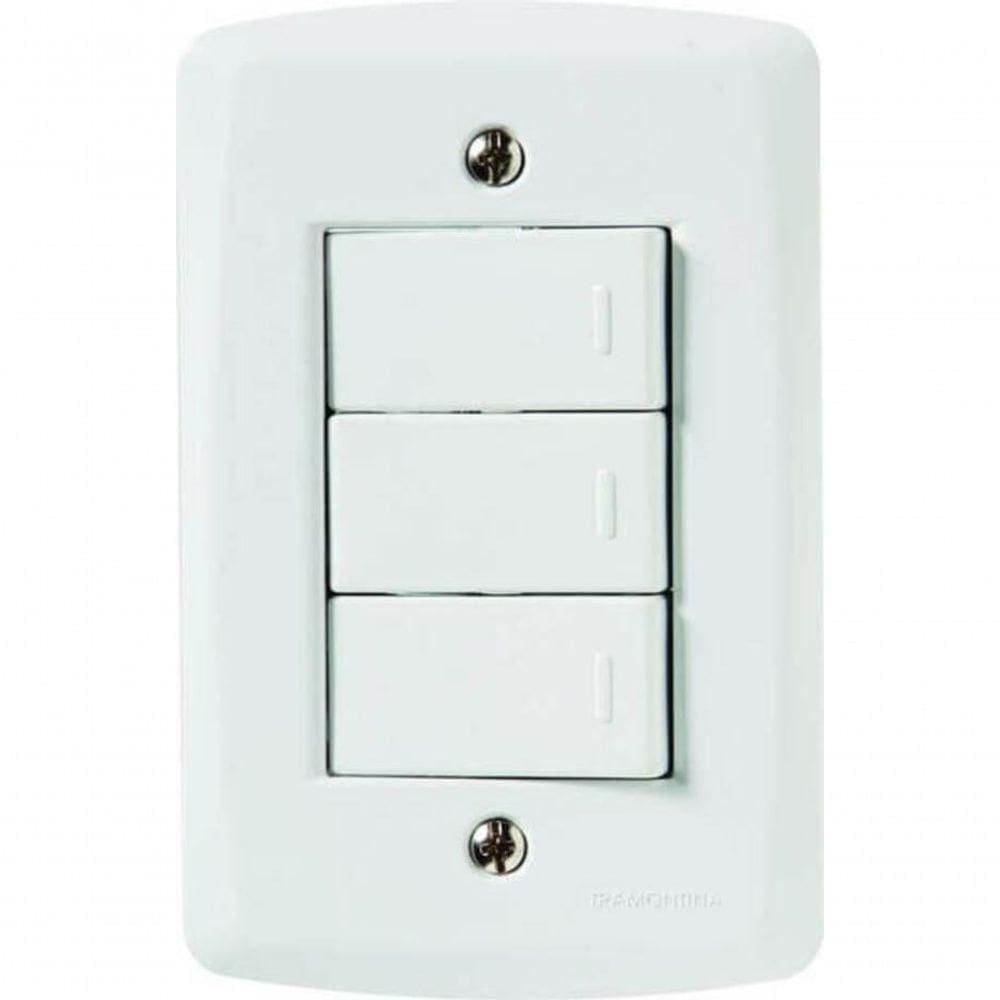Conjunto 4x2 3 Interruptores Simples 10 A 250 V Tramontina Lux2 Branco