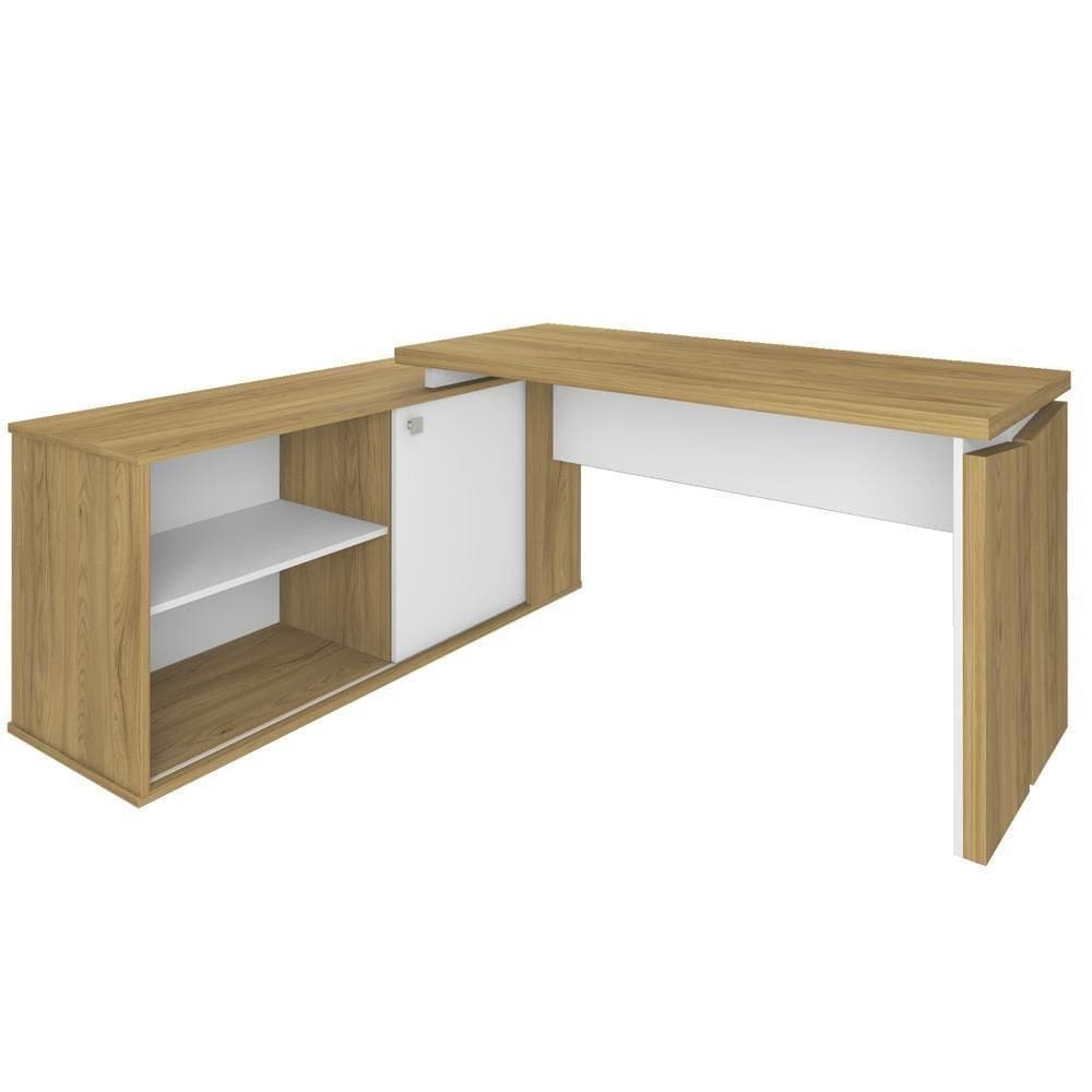 Mesa Para Escritório Escrivaninha Home Office Orly A02 Olmo Branco - Lyam Decor