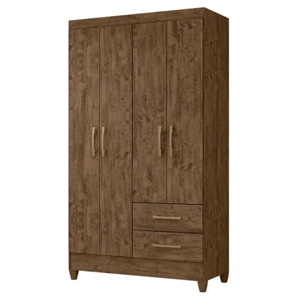 Guarda Roupa Solteiro Chile 4 Portas Castanho Wood - Moval