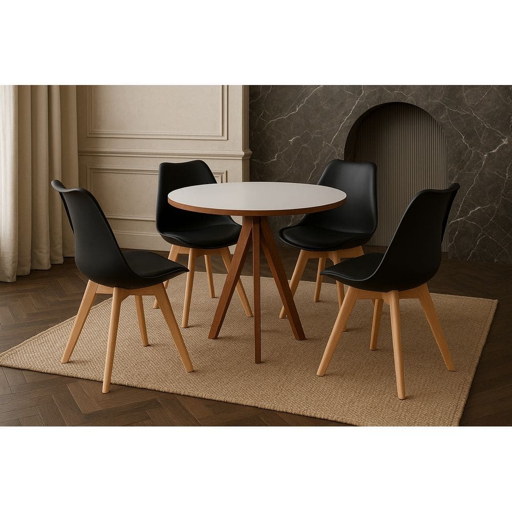 Conjunto Mesa Redonda com 4 Cadeiras Pretas Modernas Sofisticação e Design Exclusivo