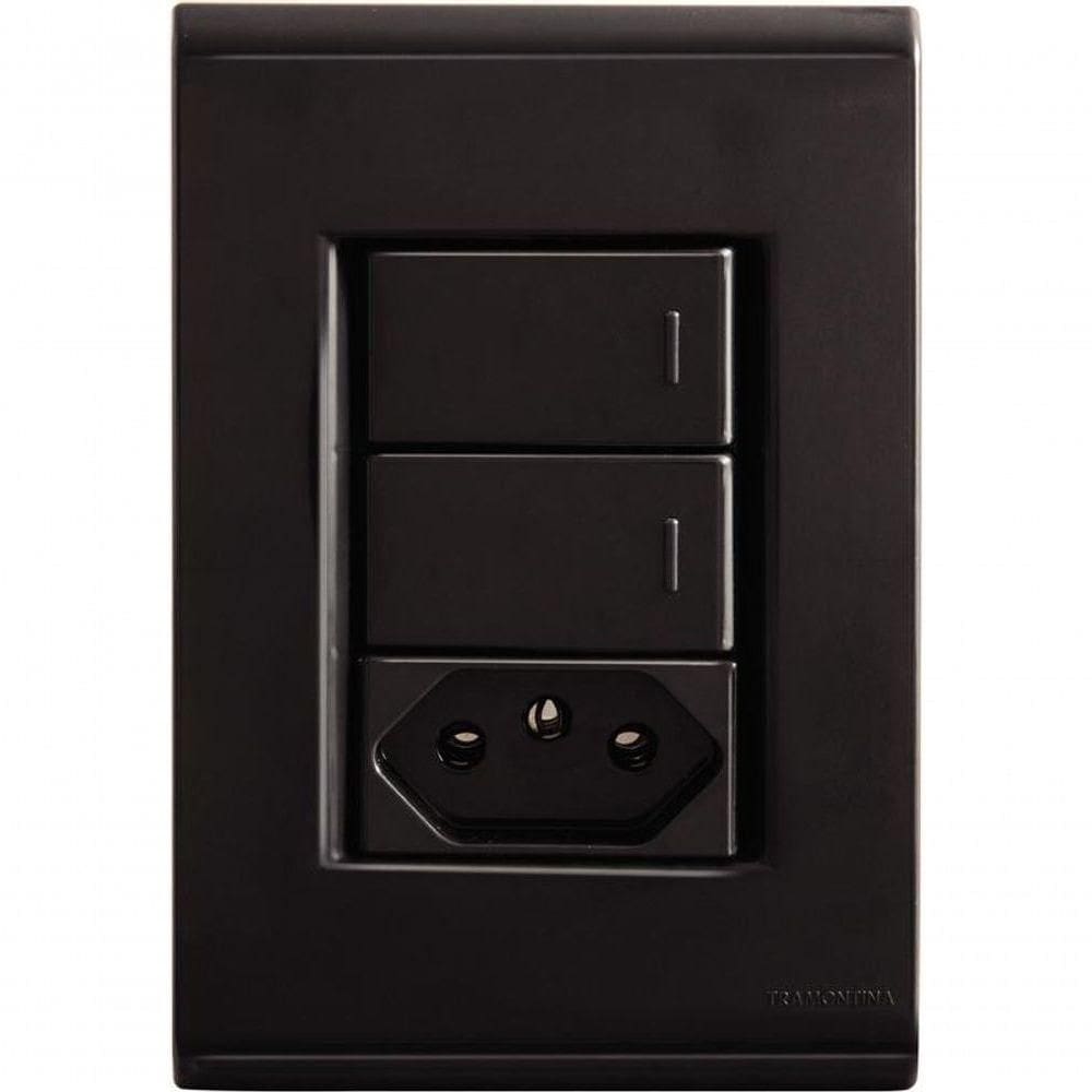 Conjunto Tramontina 4x2 Com 2 Interruptores Simples 10 A 250 V E 1 Tomada 2p+t 10 A 250 V Liz Grafite