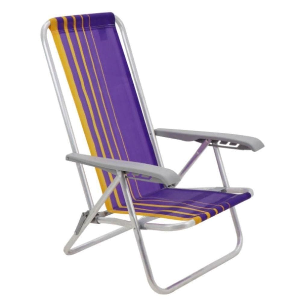 Cadeira De Praia Reclinável Tramontina Bali Baixa Em Alumínio Com Assento Roxo E Amarelo
