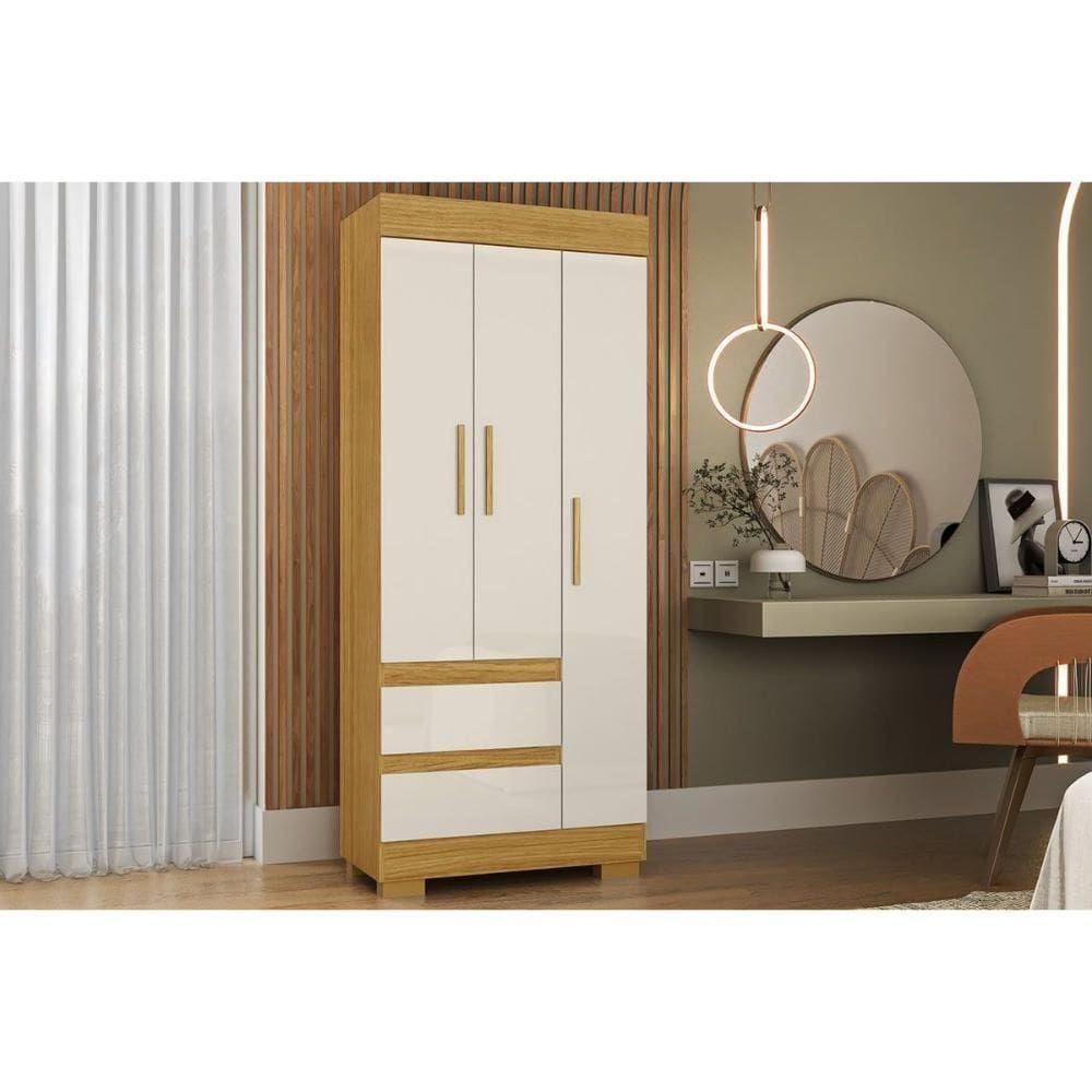Guarda Roupa Solteiro 3 Portas E 2 Gavetas Maya Nature/off White - Acp