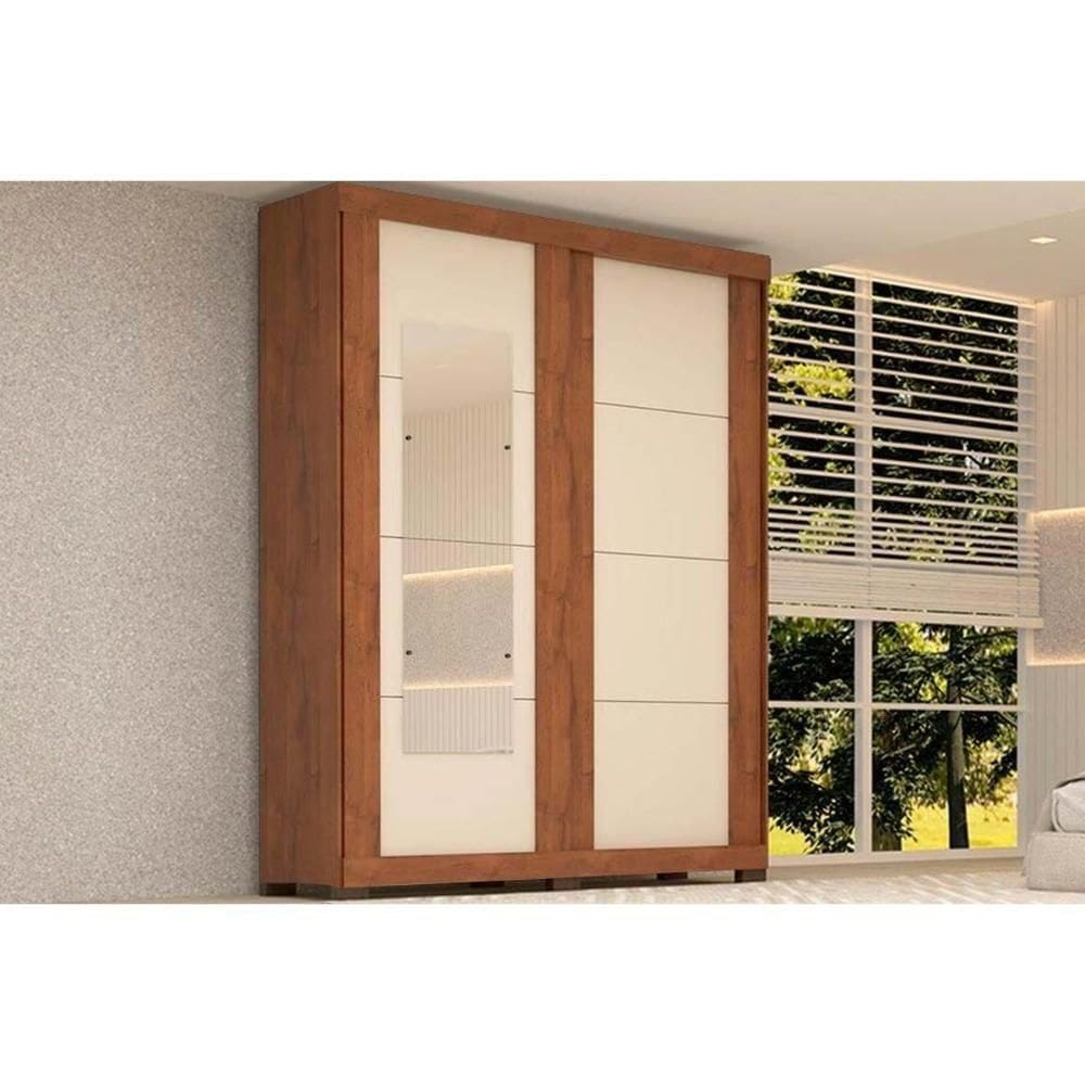 Guarda Roupas 2 Portas De Correr E 2 Gavetas C/ Espelho Helena Flex Cinamomo/cinamomo Ou Off White - Acp