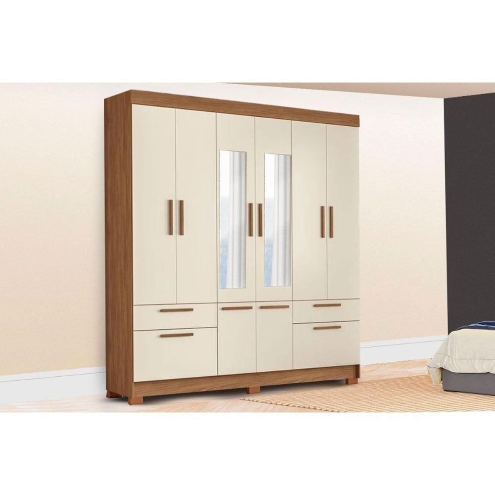 Guarda Roupa Casal 8 Portas (2 C/ Espelho) E 4 Gavetas C/ Pés Curitiba 8.4 Jatoba/areia - Santos Andirá
