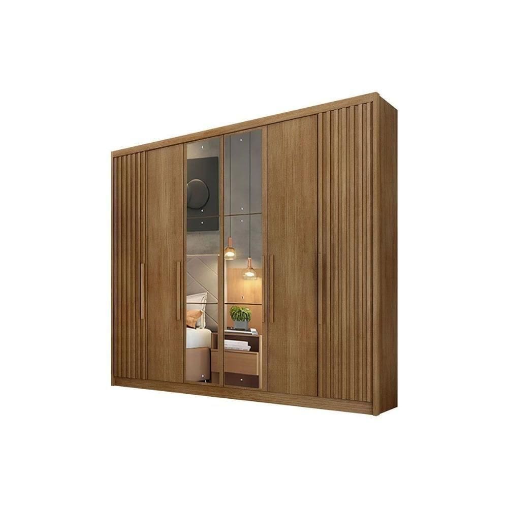 Guarda Roupa Casal 6 Portas (2 C/ Espelho E 2 Ripadas) E 8 Gavetas Bolonha/santoro Cumaru 23 - Novo Horizonte