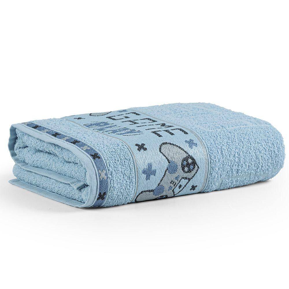 Toalha De Banho Avulsa Minimi Infantil 100% Algodão - 1,15m X 75cm - Game - Azul