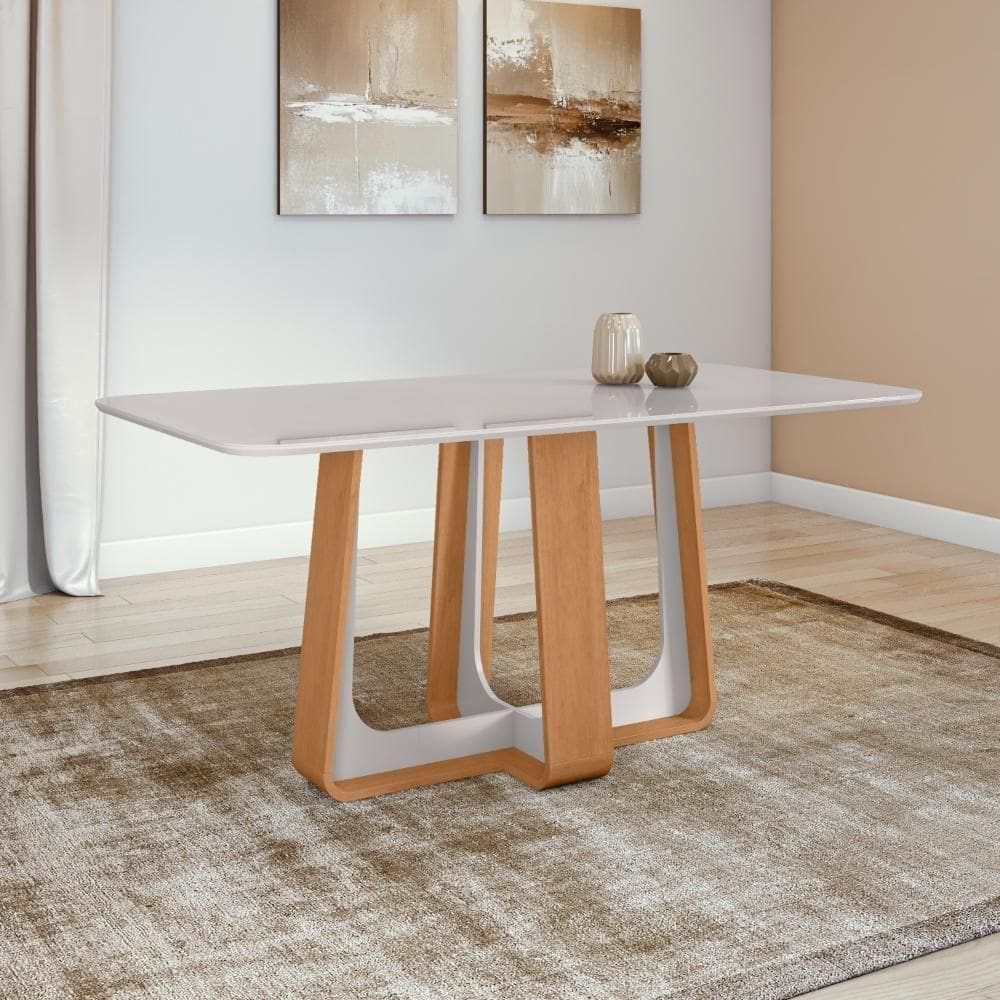 Mesa De Jantar Retangular 6 Lugares 170 Tampo Mdf/vidro Easy Pop Amendoa/off White