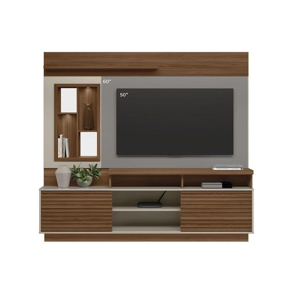 Rack Bancada C/ Painel P/ Tv Até 60 Pol Eldorado 2 Portas E 2 Prateleiras 181x200cm Jatoba/off White - Linea Brasil
