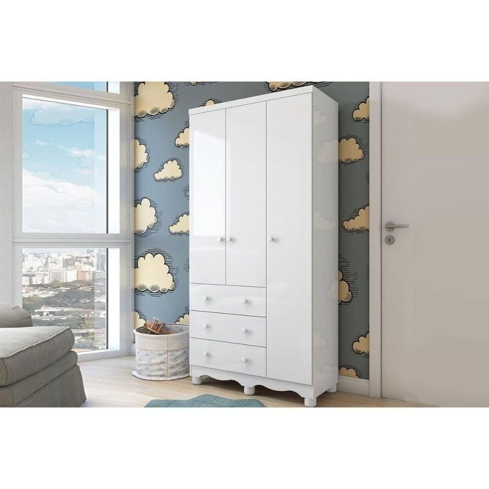 Guarda Roupa 3 Portas C/ E 3 Gavetas Júnior Branco - Peroba